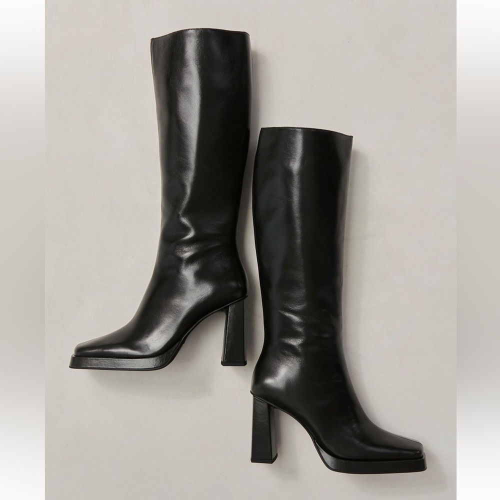 NWB Jeffrey Campbell black leather knee high boots size 6.5